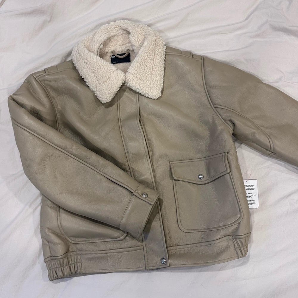 ASOS DESIGN borg collar oversized flight jacket in cream